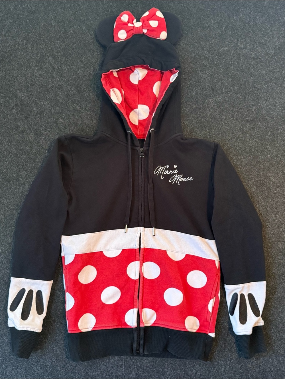 Disney Black & Red Minnie Mouse Polka Dot Hooded Zip-Up Sweatshirt